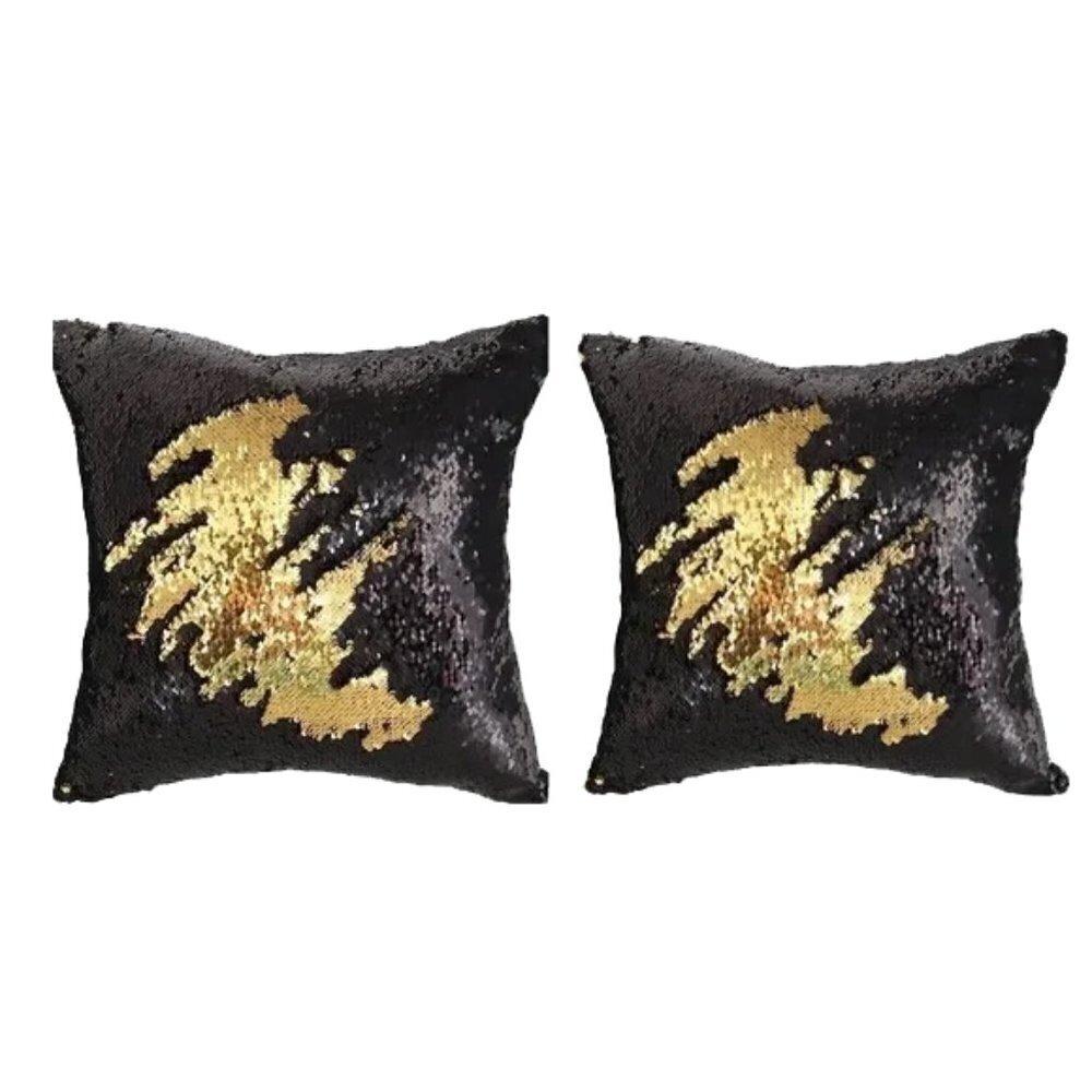 🆕 SET OF 2 Reversible Glitter Sequins Cover Magic Mermaid Fish Pillowcase 16X16